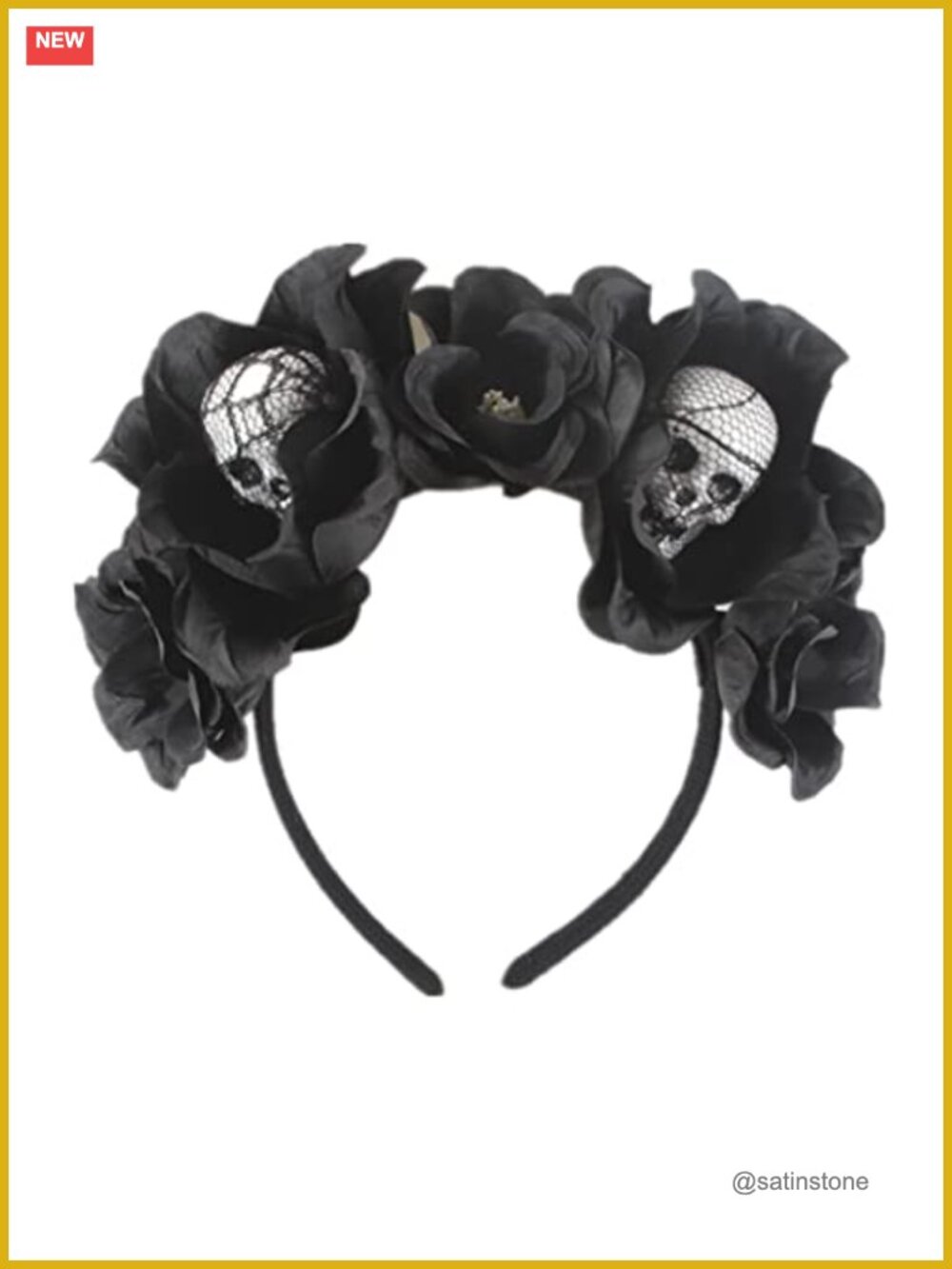 Gothic Skull Headband Day of the Dead Flower Crown Veil Costume Accessory